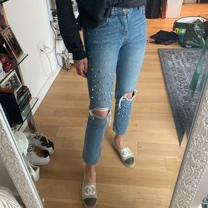 Zara pearl beaded ripped jeans